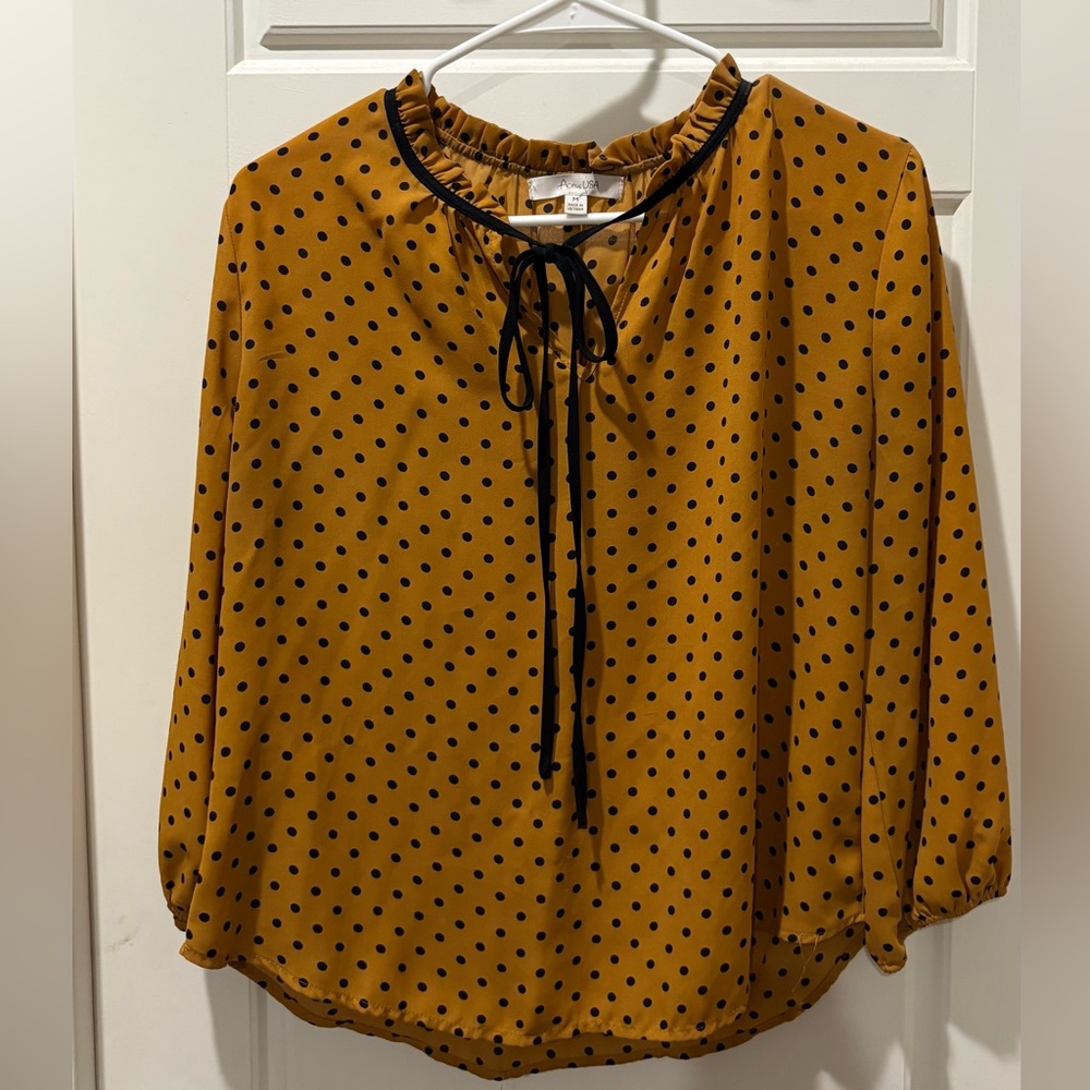 Papaya Mustard Polka Dot Blouse